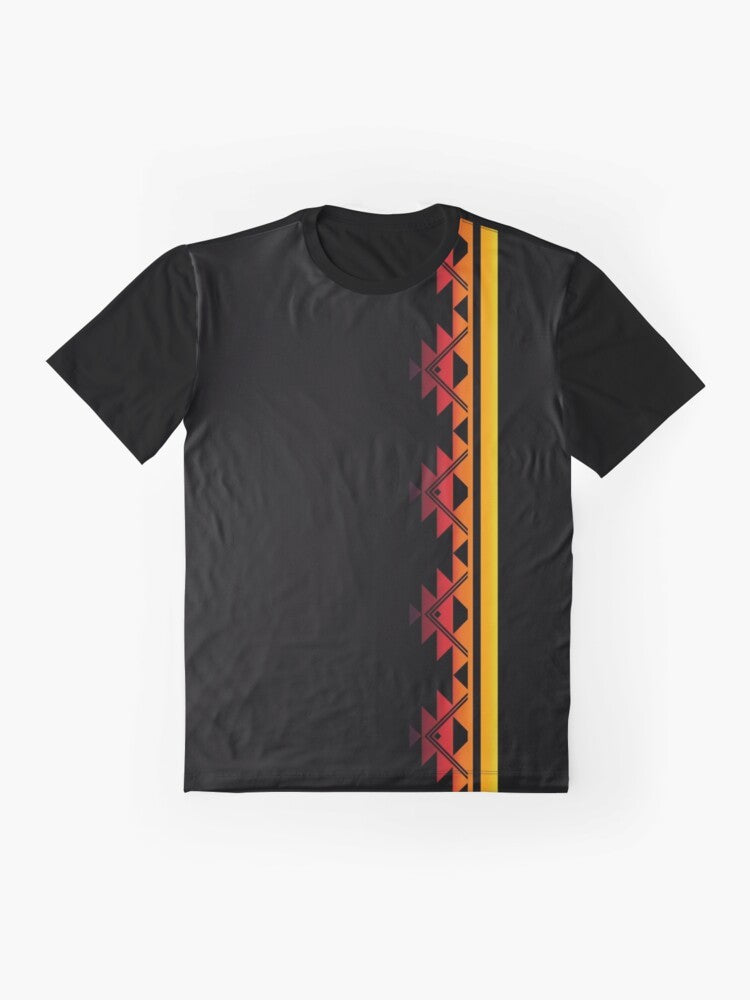 Klamath tribes graphic t-shirt featuring a sunset mountain design - Flat lay