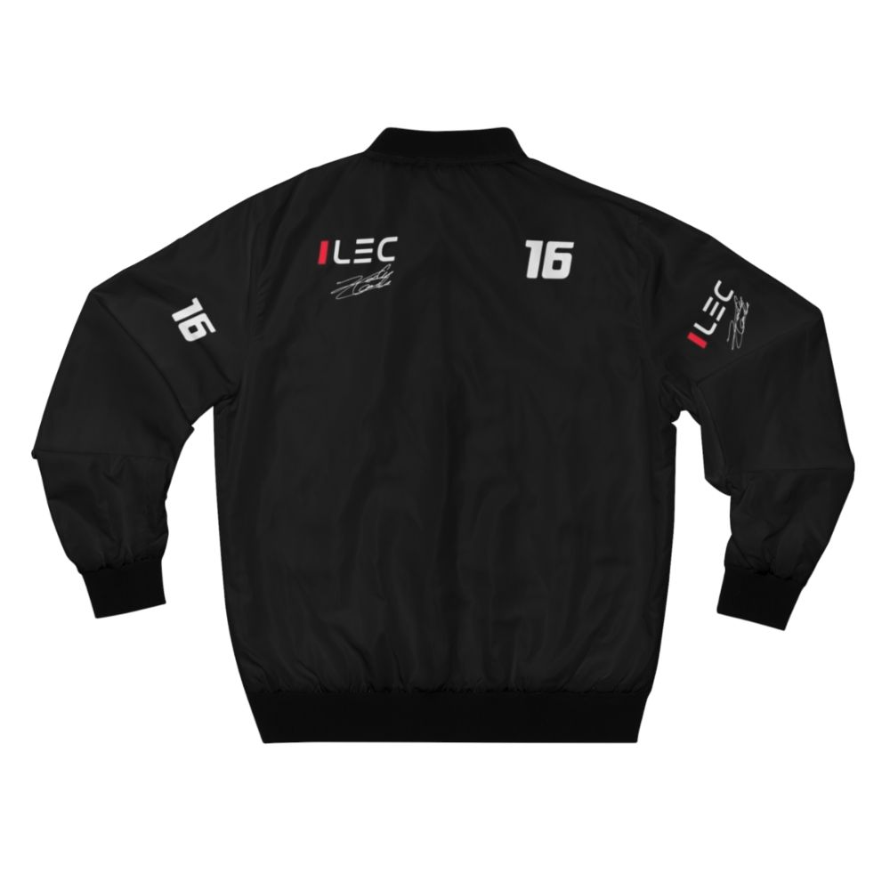 Charles Leclerc wearing a minimalist, vintage-inspired Ferrari Formula 1 bomber jacket for the 2024 season - Back