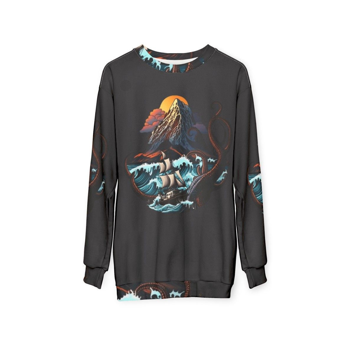 Mythical sea creatures sweatshirt with whimsical fantasy design - hanging