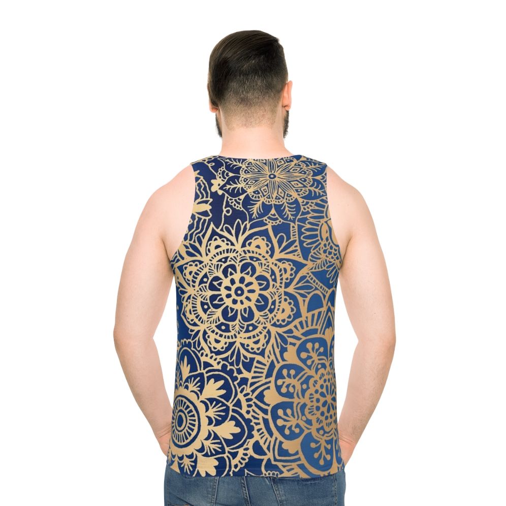 Bohemian Blue and Gold Mandala Pattern Unisex Tank Top - men back