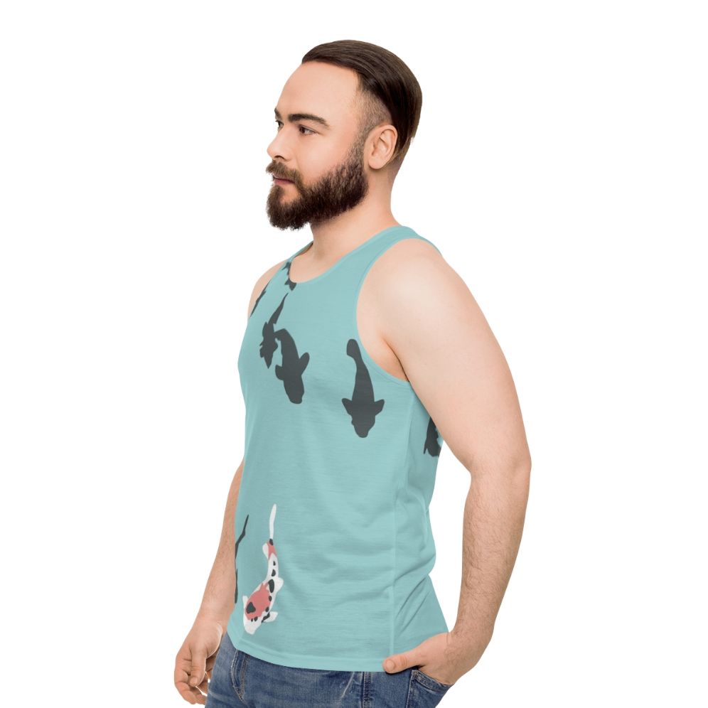 Unisex koi fish tank top featuring a minimalist design inspired by the anime "A Silent Voice" - men side