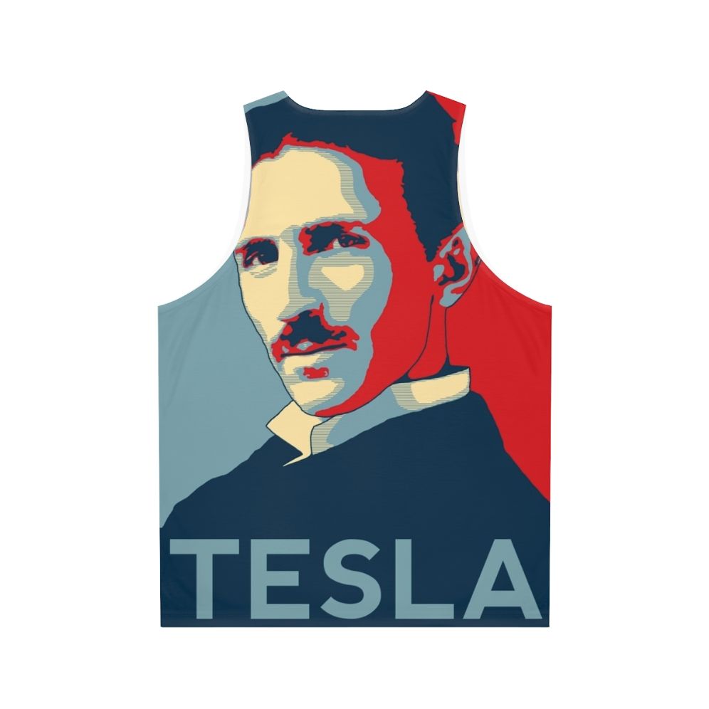 Nikola Tesla Unisex Tank Top featuring a Tesla coil design - Back