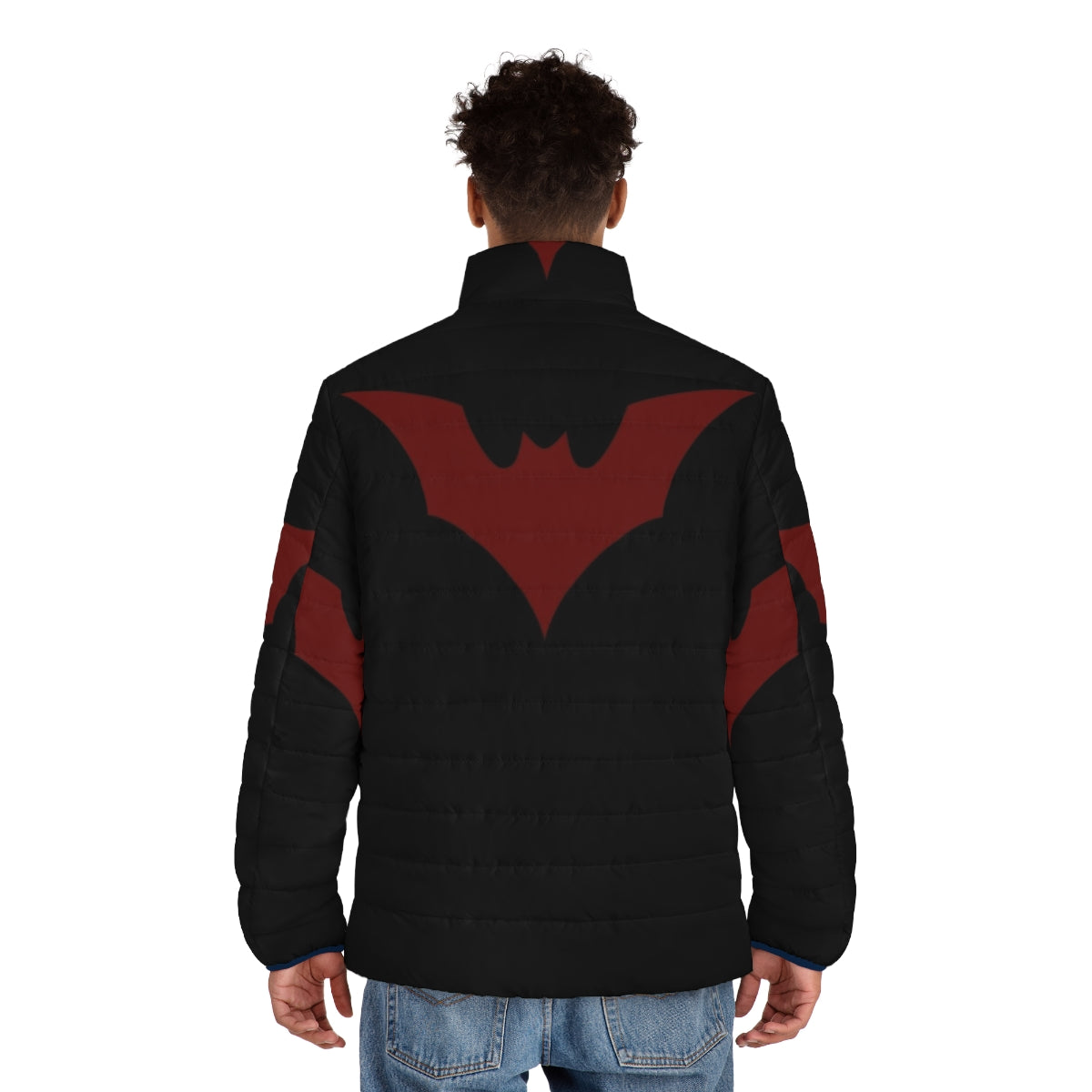 Terry puffer jacket with bat-inspired graphic design for cosplay and Halloween - men back