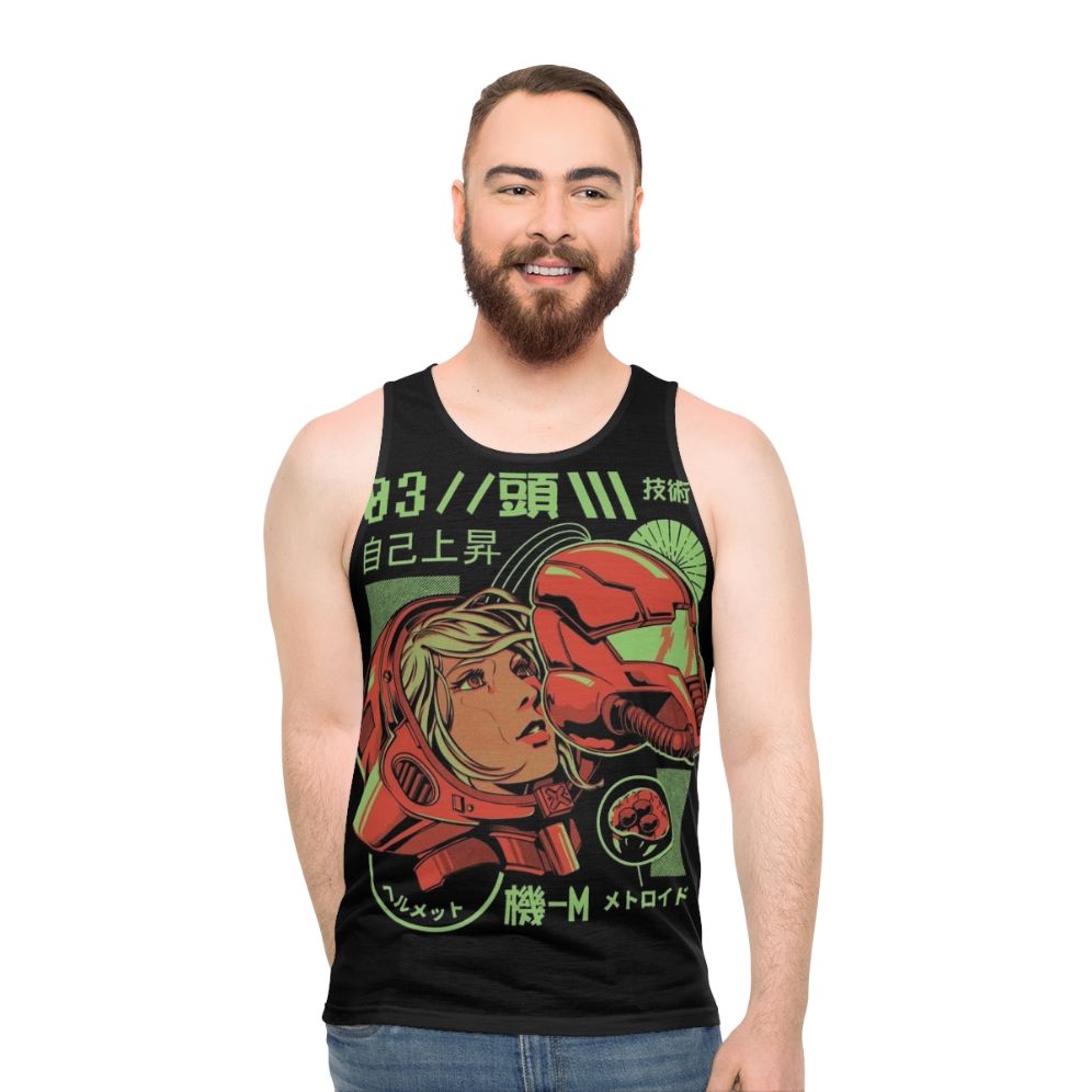 Retro gaming unisex tank top with Japanese robot design - men