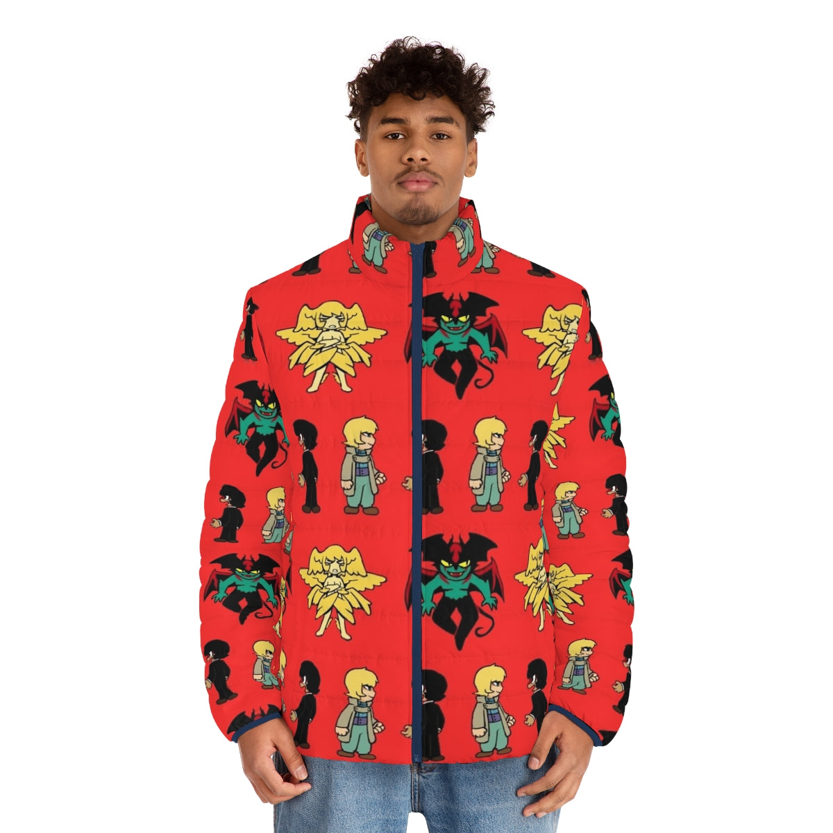 Devilman Puffer Jacket featuring iconic anime character design - men front