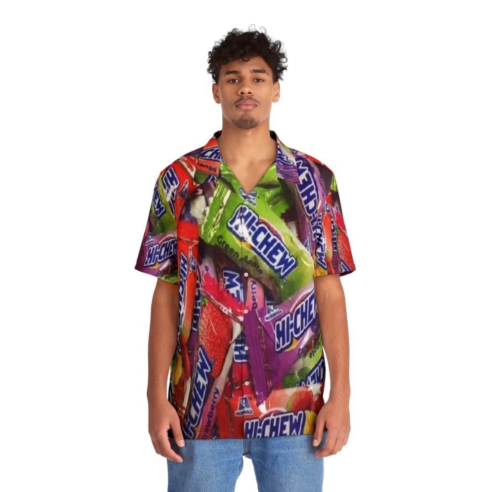 Colorful Hawaiian Shirt with Hi Chew Candy Prints - People Front