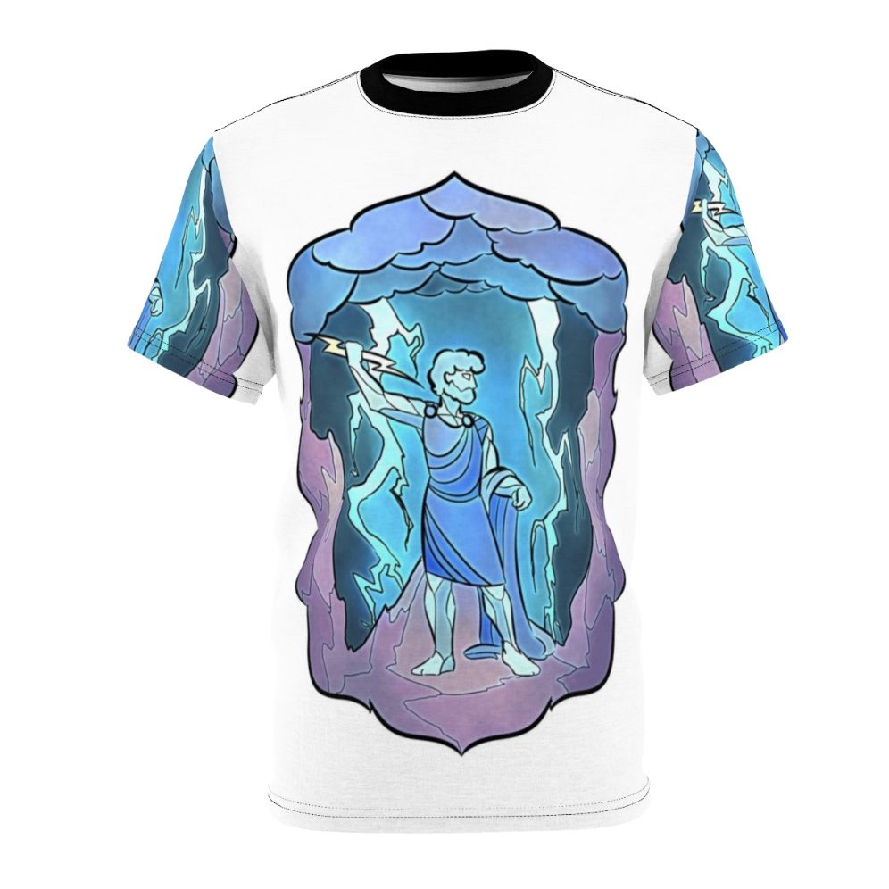 Stained glass-inspired t-shirt featuring the Greek god Zeus