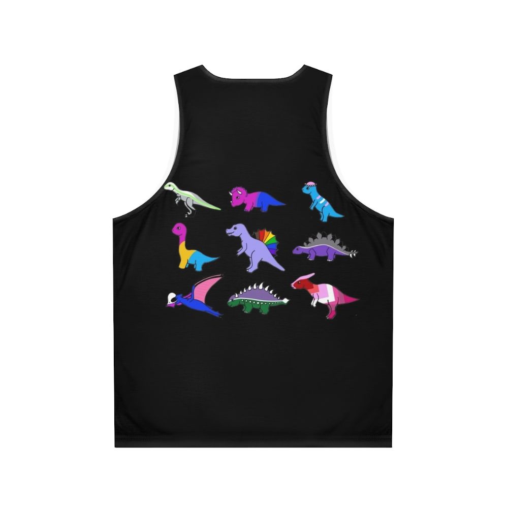 Colorful pride dinosaur print on a unisex tank top - Back