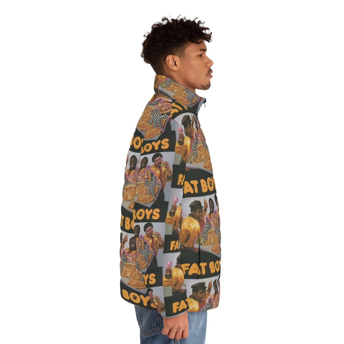 Fat Boys Puffer Jacket with Rapper, Hip Hop, and Deejay Graphic - men side right