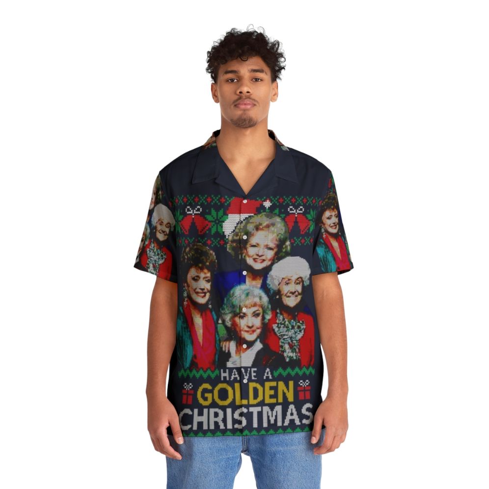 Golden Christmas Hawaiian Shirt - People Front