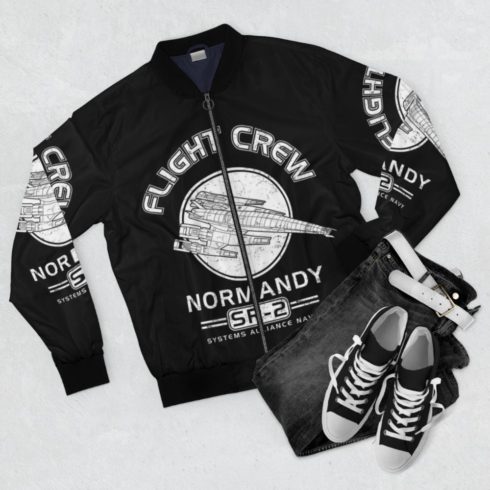 Normandy SR2 Bomber Jacket - Sci-Fi Inspired Gaming Apparel - Flat lay