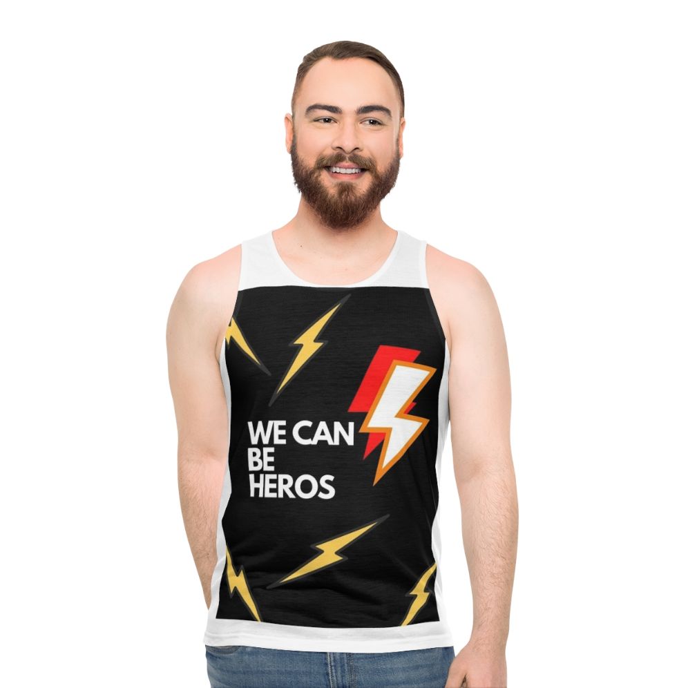 "We Can Be Heros Unisex Black Lightning Tank Top" - men