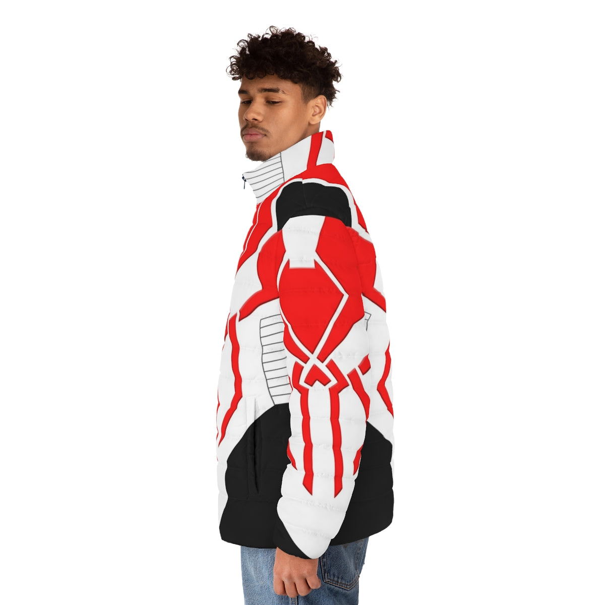 Marvel-inspired puffer jacket featuring Spider-Man 2099 design - men side left