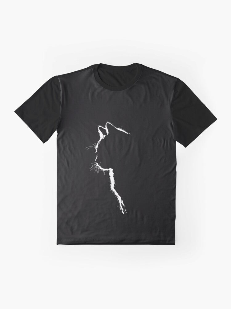 Black and white cat silhouette graphic t-shirt - Flat lay