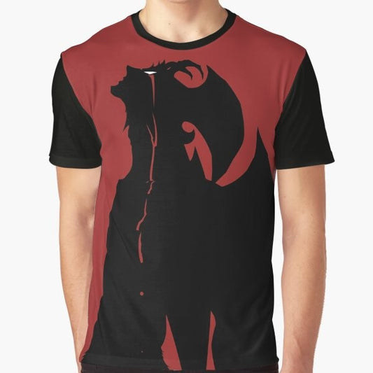 Devilman Crybaby anime-inspired graphic t-shirt featuring Akira, Ryo, and other characters in a bold, bloody design.