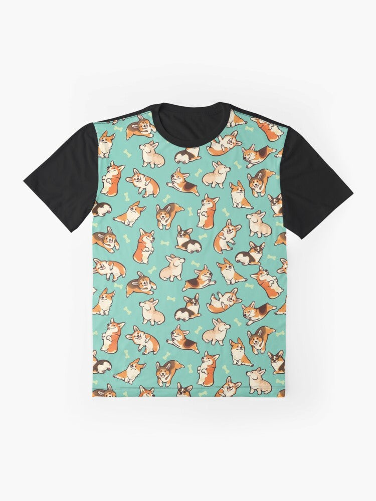 Jolly green corgi pattern graphic t-shirt - Flat lay