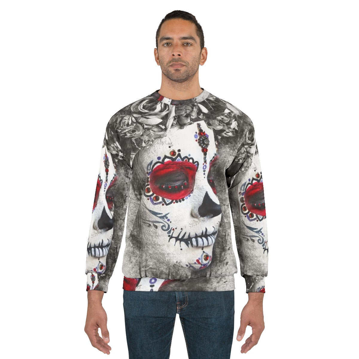 Boho sugar skull watercolor design sweatshirt - men