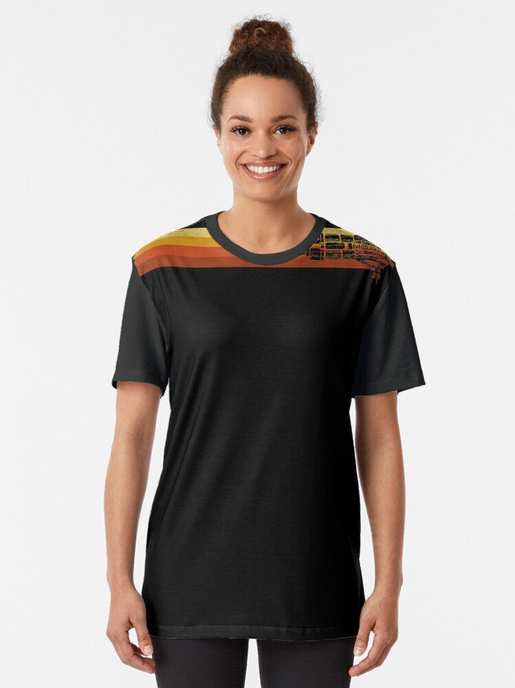 Vintage-style graphic t-shirt featuring the Rocinante spaceship from the sci-fi series The Expanse - Women