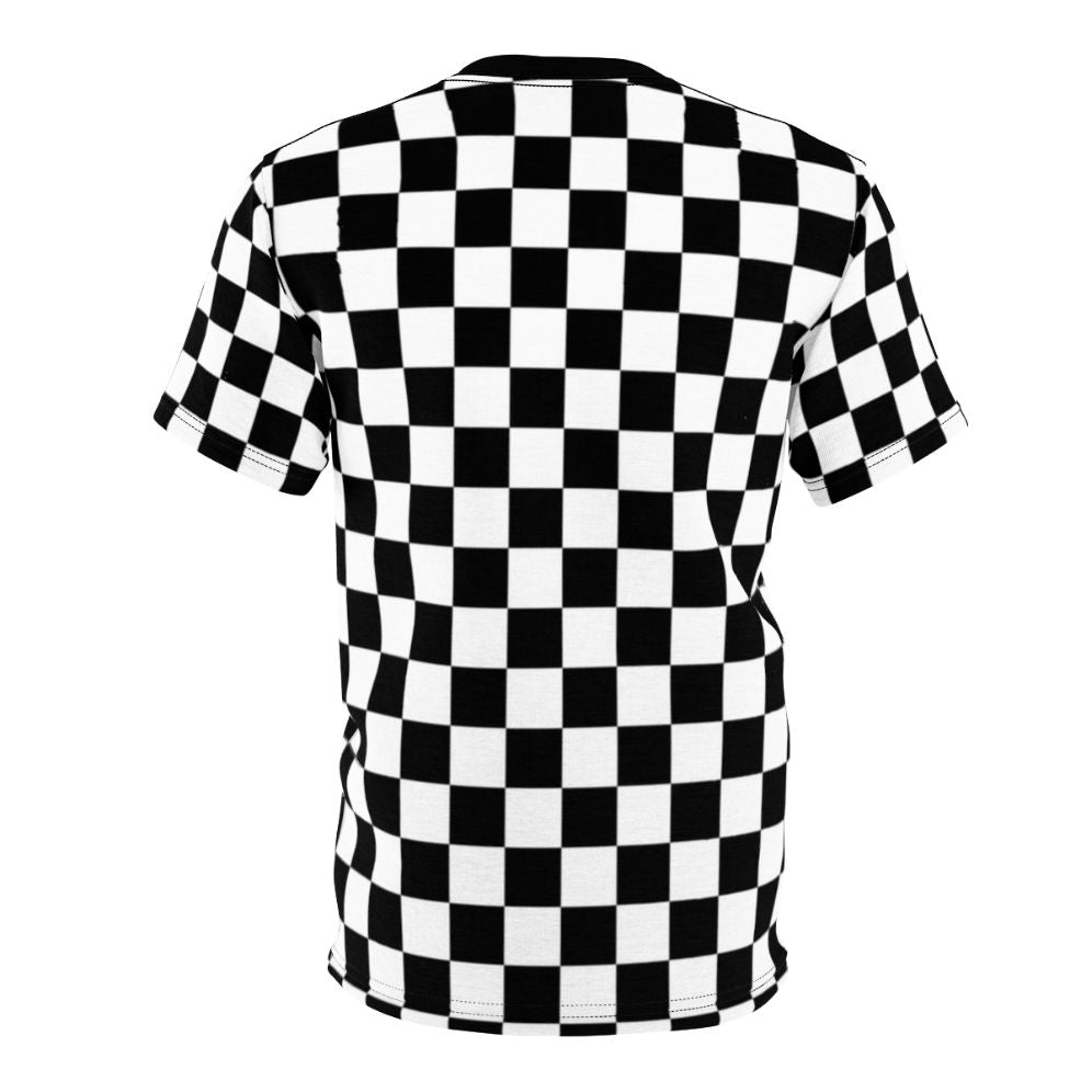 Stylish black and white checkerboard pattern design on a quality t-shirt - Back