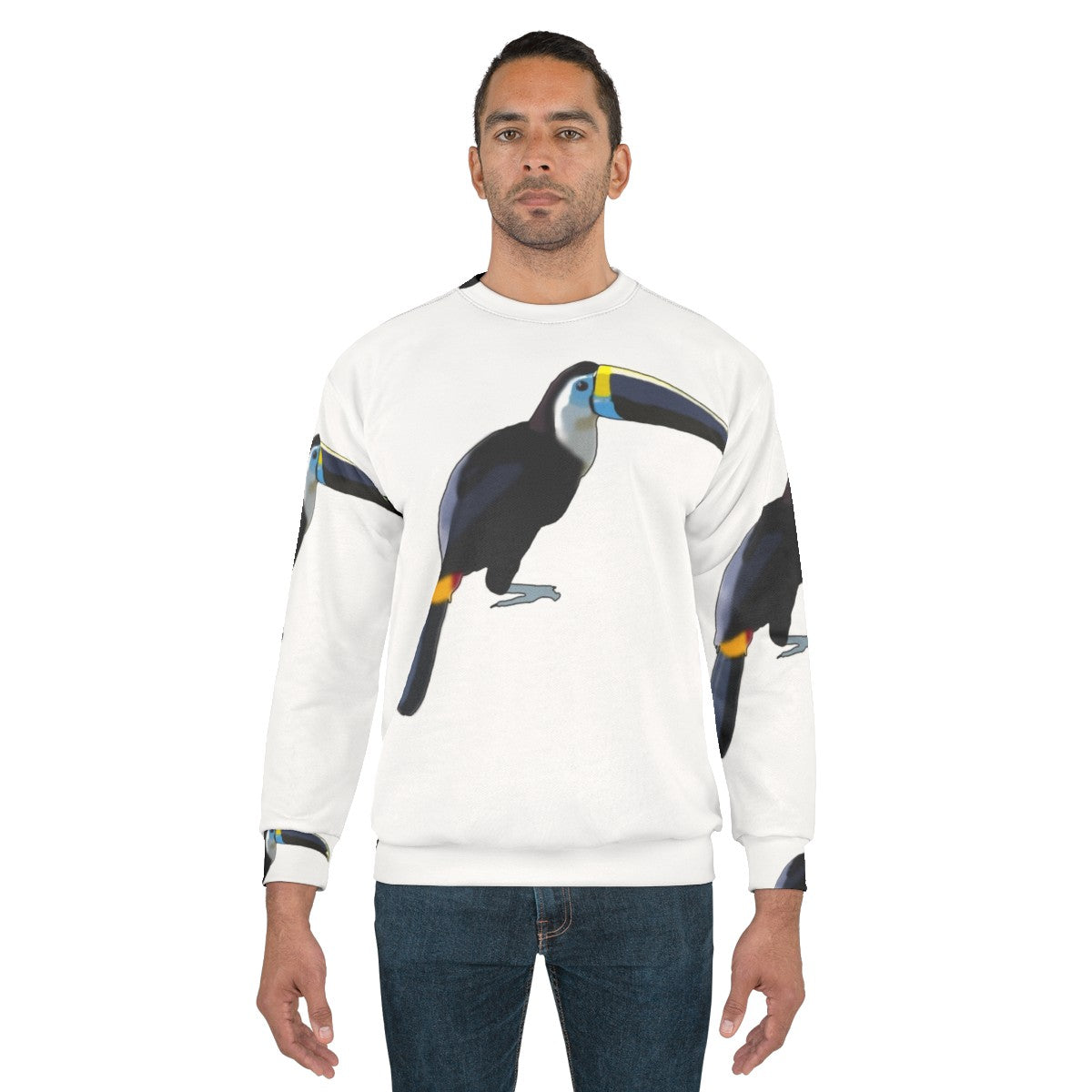 Blue toucan graphic on a cozy sweatshirt - men