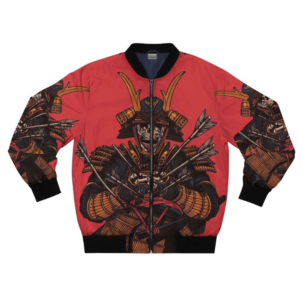 Red bomber jacket with samurai, warrior, and Japanese design elements