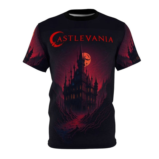 Castlevania-inspired graphic t-shirt featuring Dracula's Haven design