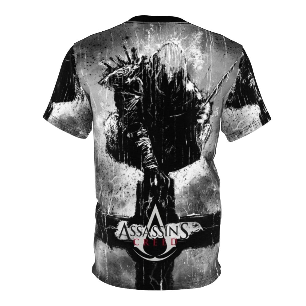 Assassins Creed inspired t-shirt with a cross design in a comic book style - Back