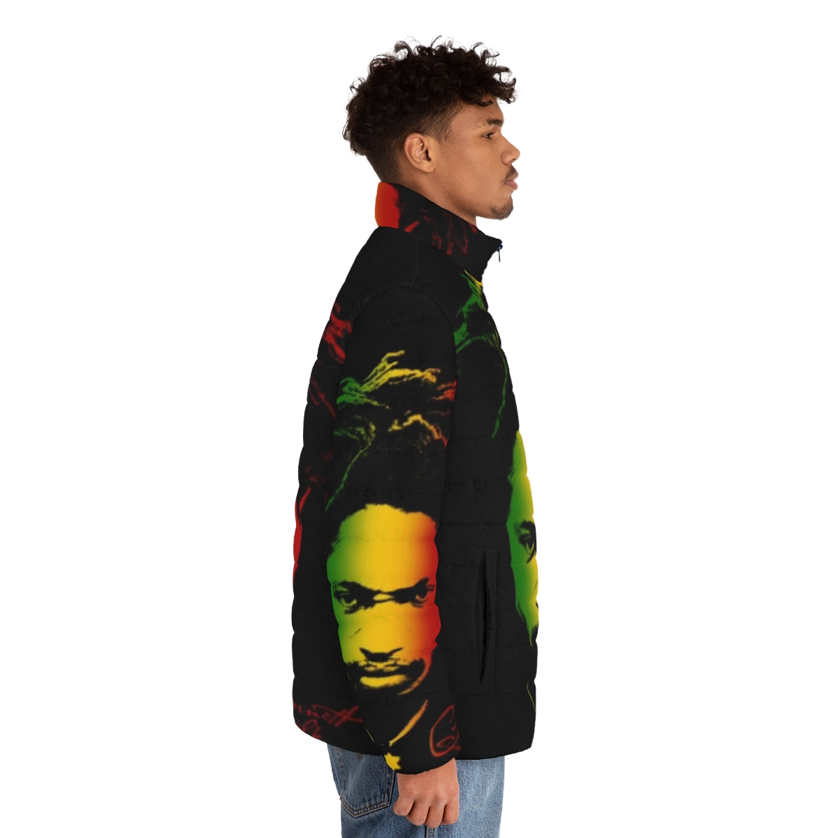 Garnett Silk Rasta Puffer Jacket - Reggae-inspired fashion celebrating diversity and Jamaican heritage - men side right