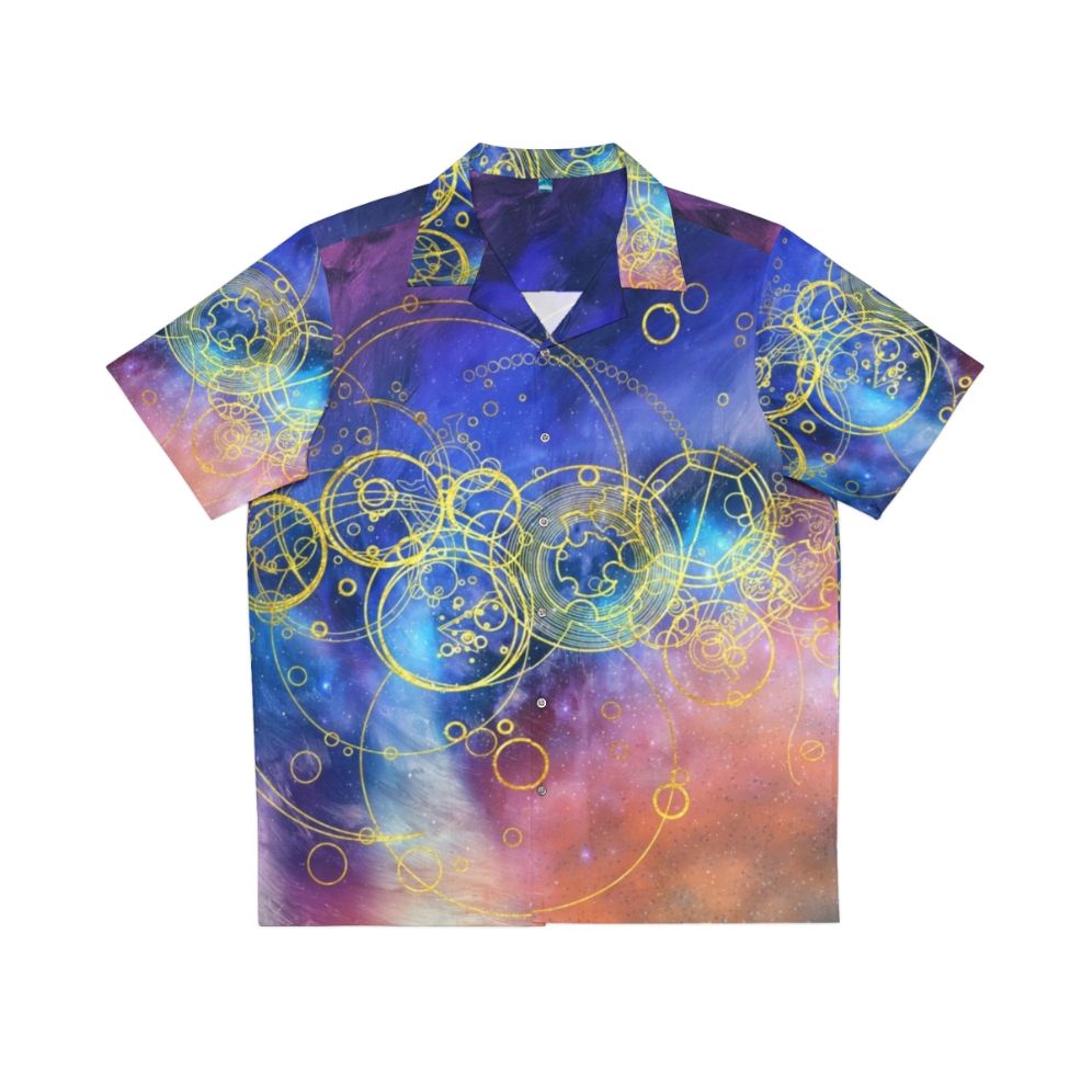 Time Lord Hawaiian Shirt Featuring Vortex Hues and Gallifreyan Motifs