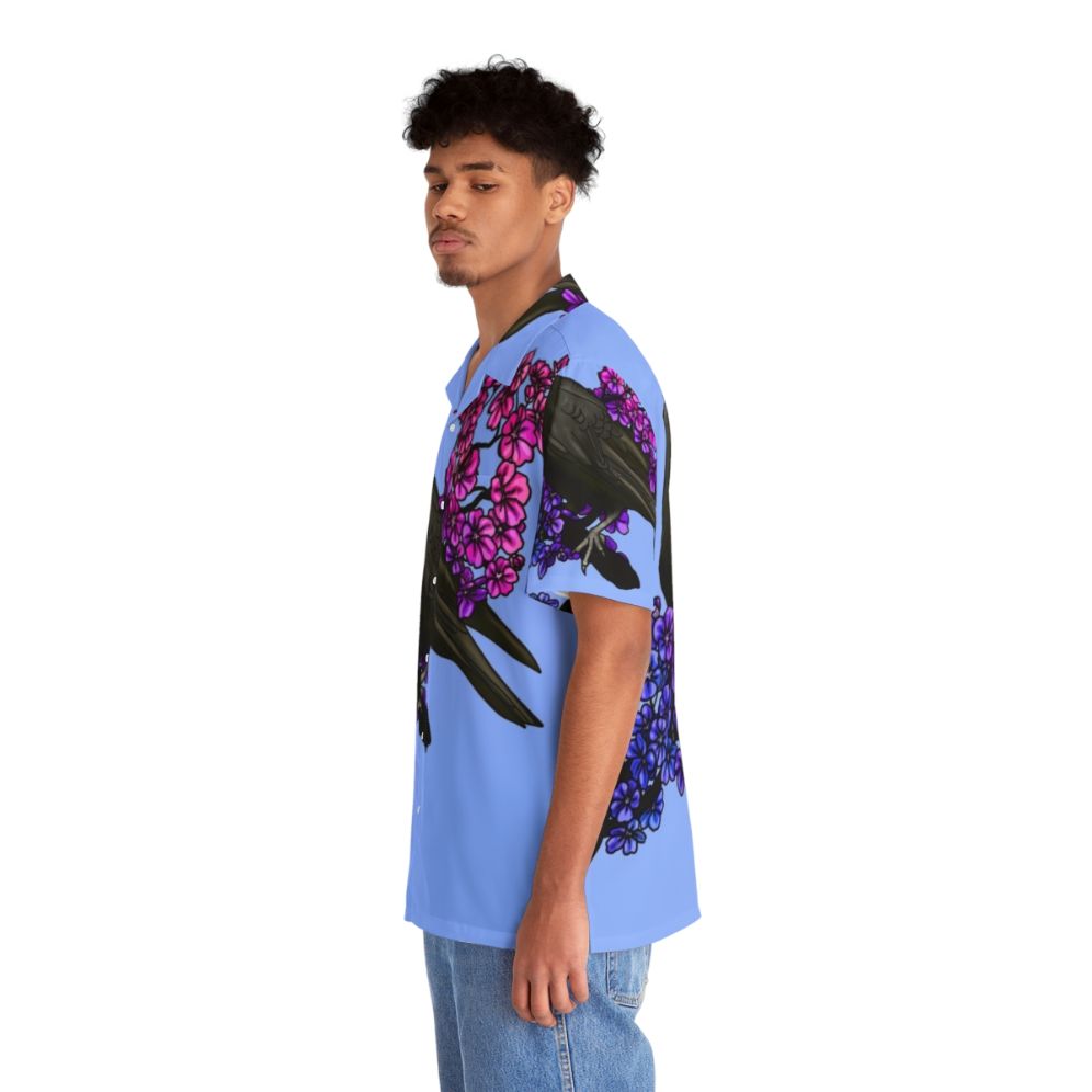 Bi Crow 2023 Hawaiian Shirt with beautiful bird, floral, and bisexual pride design - People Left