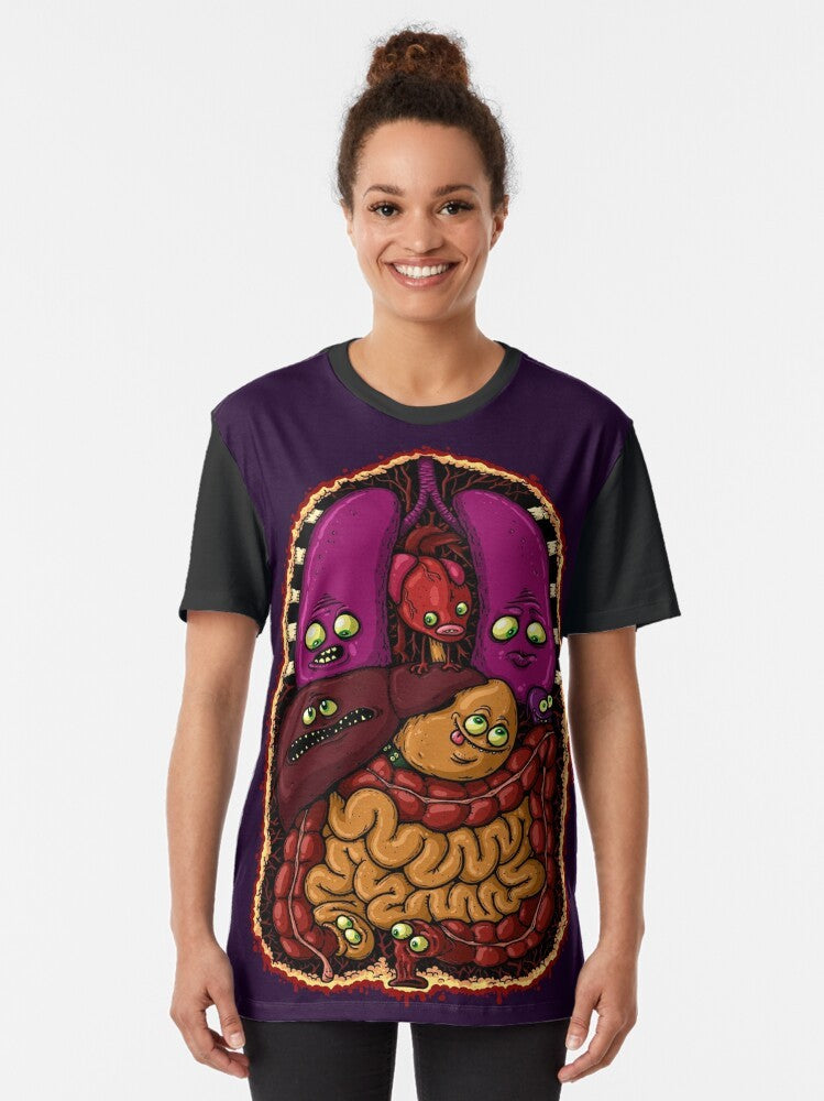 Organ Story Graphic T-Shirt featuring a design of human internal organs - Women