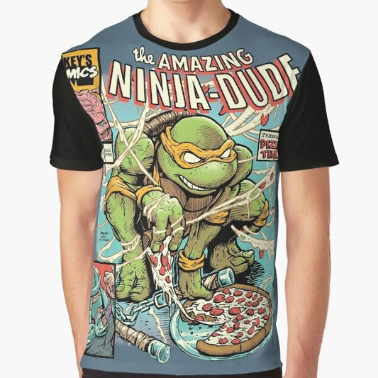 Retro TMNT Ninja Turtle graphic tee with Michelangelo, Krang, and Shredder