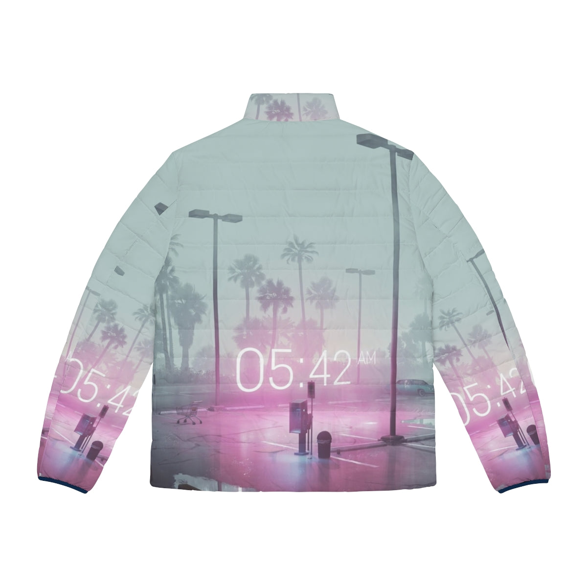 Time Puffer Jacket with vaporwave, synthwave, and retro design - Back