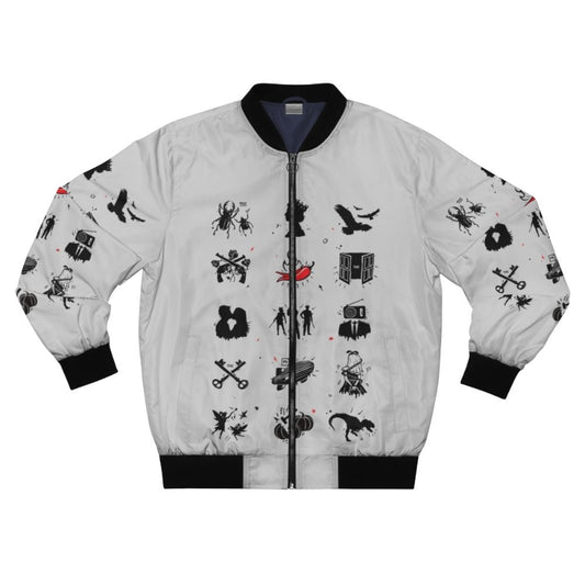 Rock bands bomber jacket with musical notes and band logos