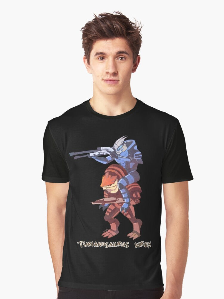 Turianosaurus Wrex, a mass effect-inspired t-rex graphic t-shirt - Men