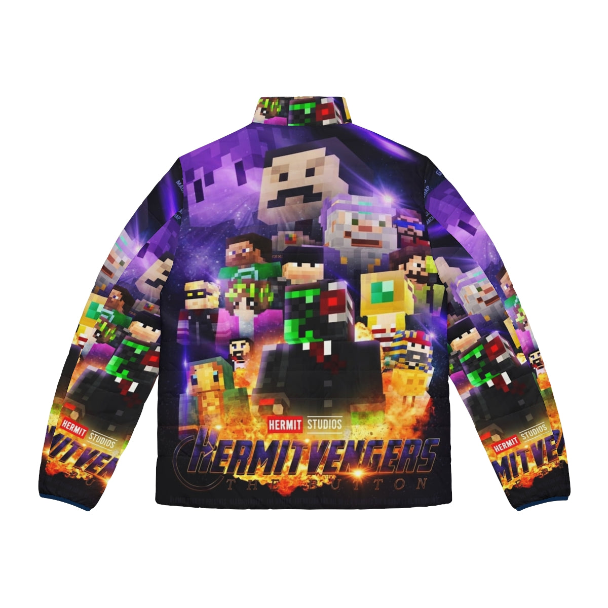 Hermitcraft Puffer Jacket featuring the Button design from Avengers Endgame and Minecraft - Back