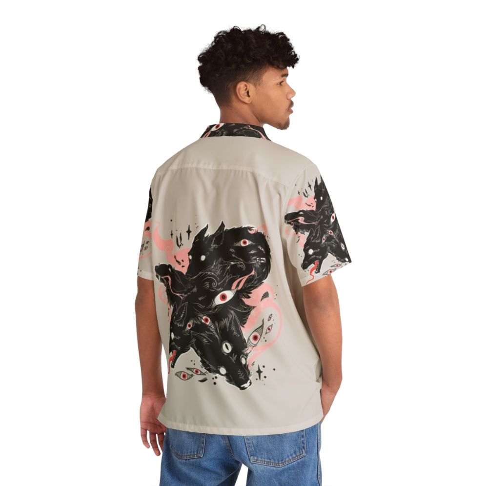 Wild wolves with many eyes printed on a Hawaiian-style shirt - People Back