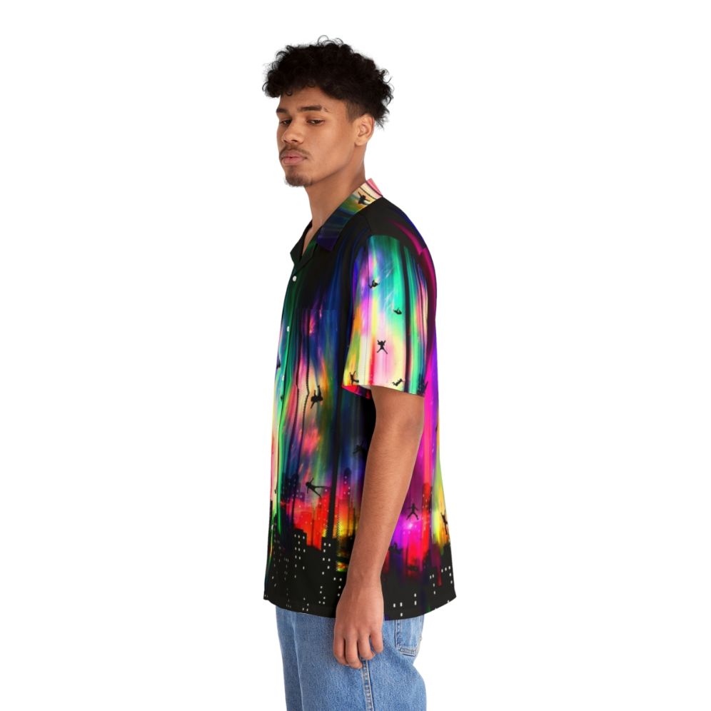 Neon Hawaiian Shirt with Vibrant Urban Skyline and Alien Influences - People Left