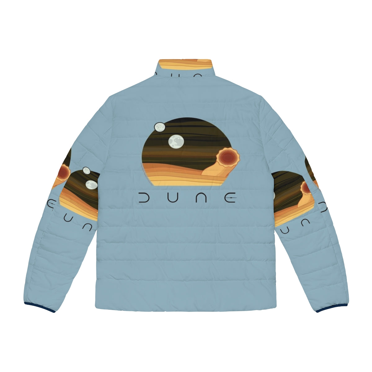 Dune-inspired puffer jacket with desert and sandworm design - Back