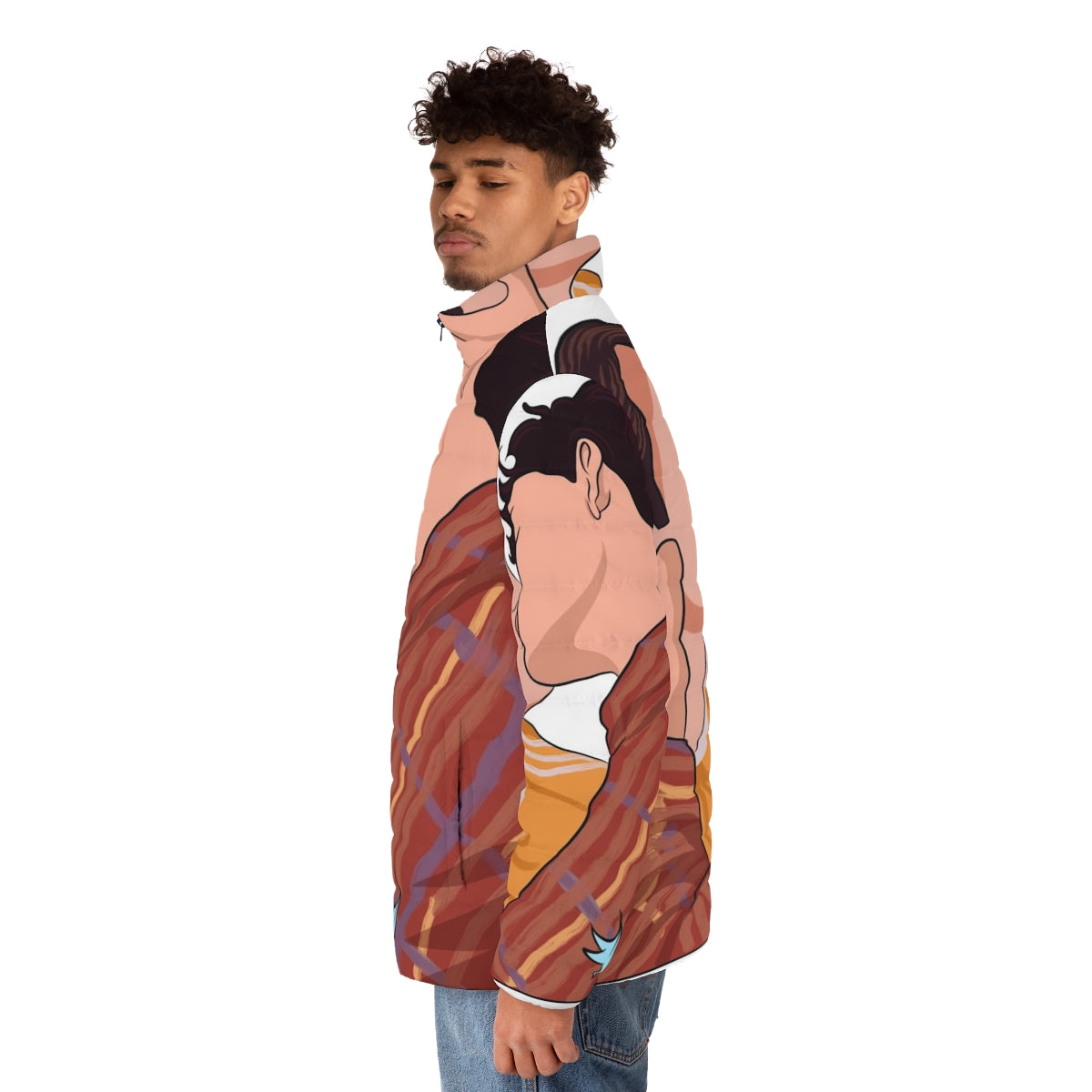 Puffer jacket featuring the iconic kiss scene from the Netflix series Heartstopper - men side left