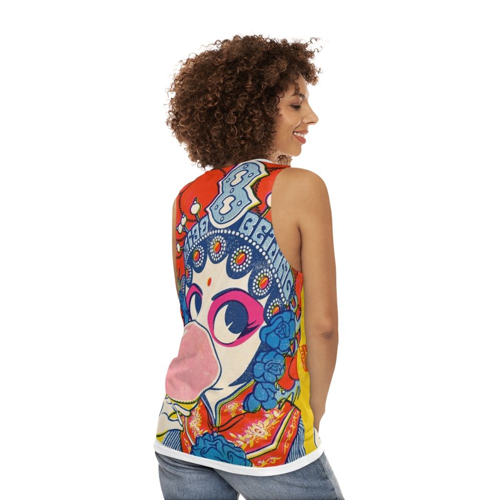 Unisex tank top featuring a pop art design inspired by Chinese culture and Beijing opera - women back