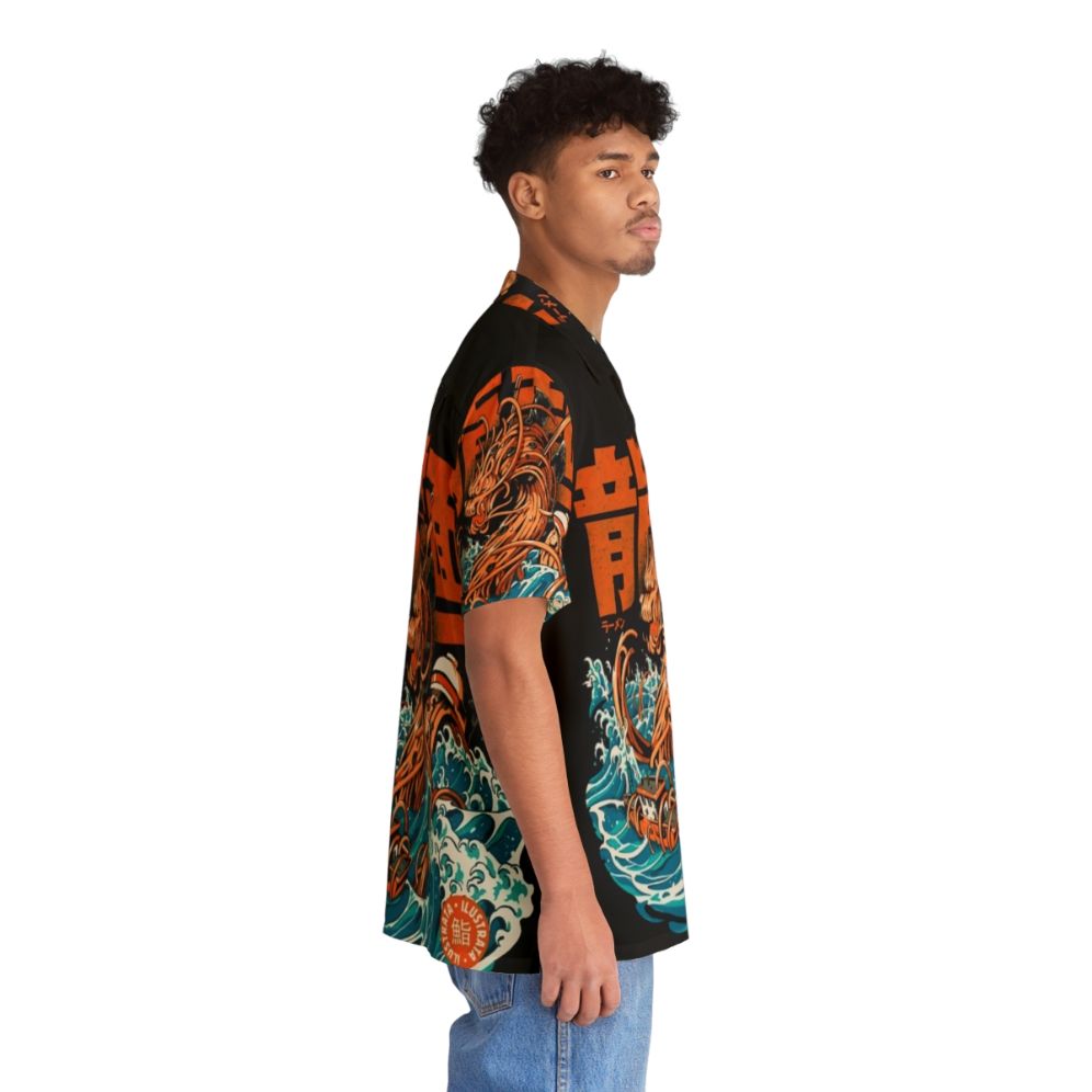 Black Great Ramen Dragon Off Kanagawa Hawaiian Shirt - Anime Inspired Retro Design - People Pight