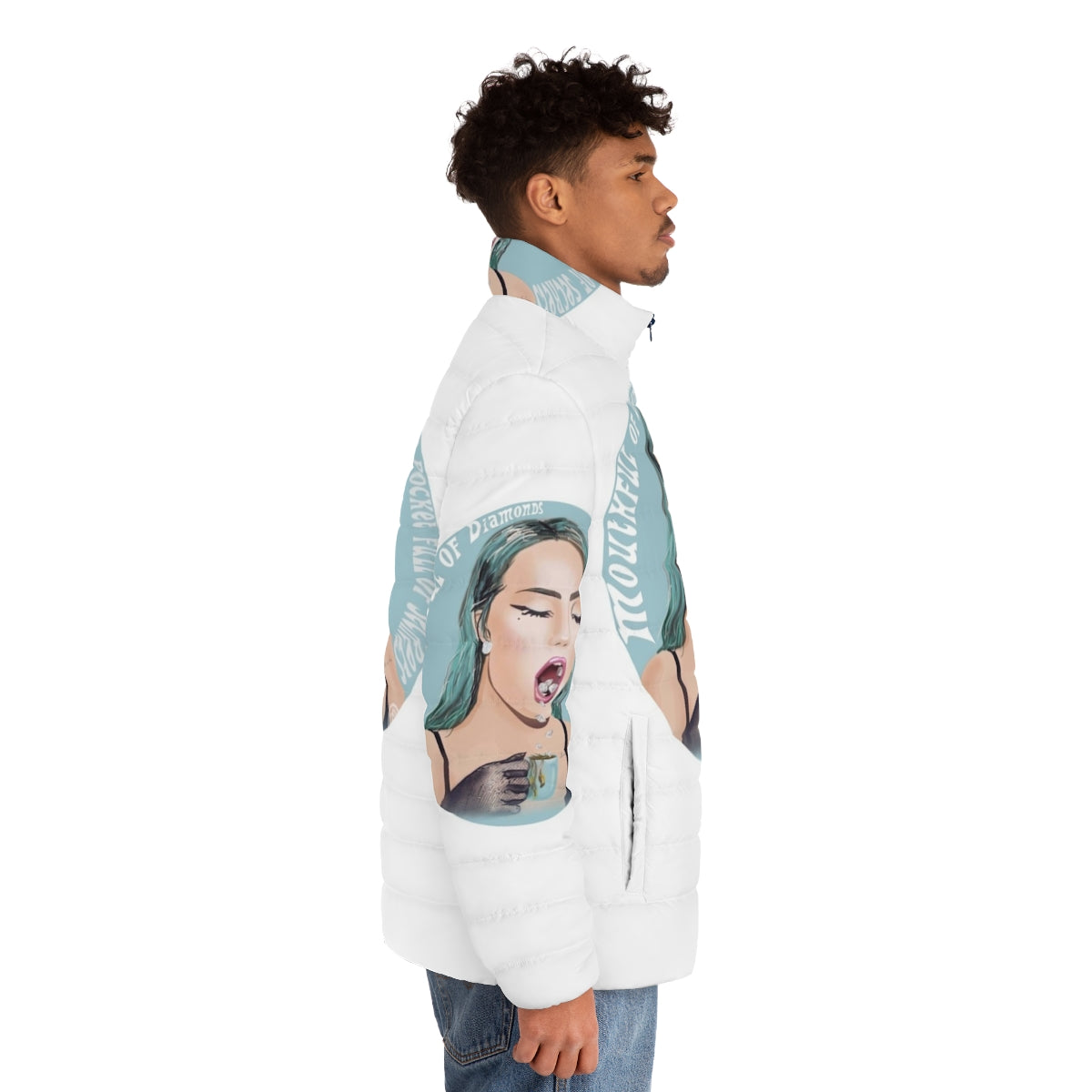 Phantogram "Mouthful of Diamonds" Puffer Jacket - Music-Inspired Artsy Streetwear - men side right