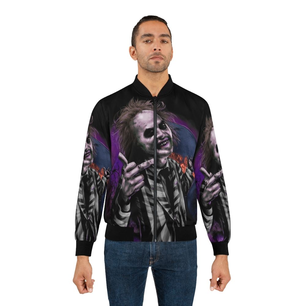 Gothic Beetlejuice bomber jacket with spooky design, inspired by Tim Burton's classic movie - Lifestyle