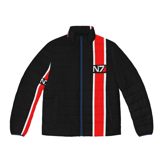 Mass Effect N7 Red Puffer Jacket featuring the iconic N7 logo