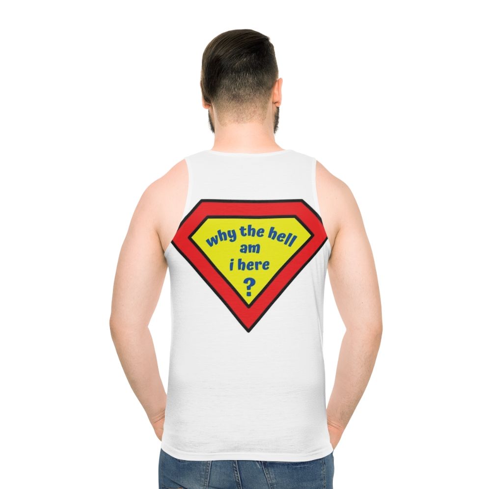 Confused comic superhero unisex tank top - men back