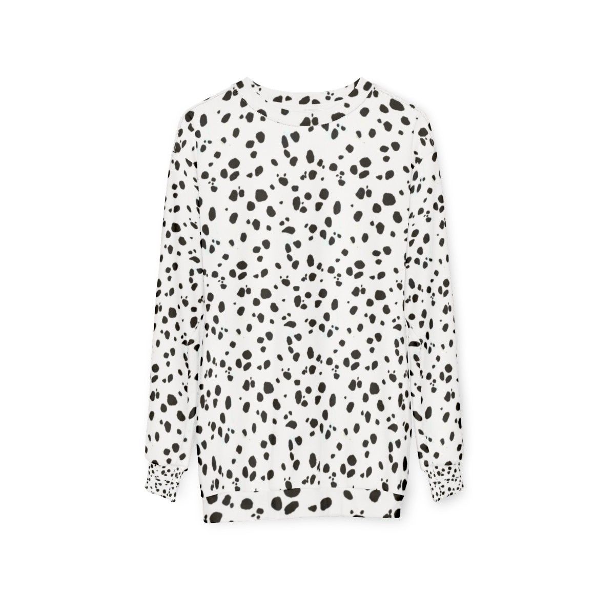 Dalmatian print sweatshirt with cute black and white spot pattern - hanging