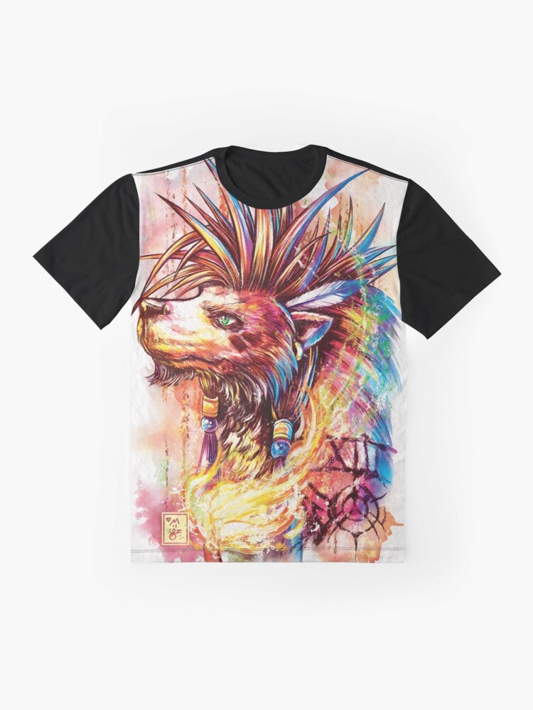 Nanaki, the red wolf from Final Fantasy VII, featured on a graphic t-shirt - Flat lay