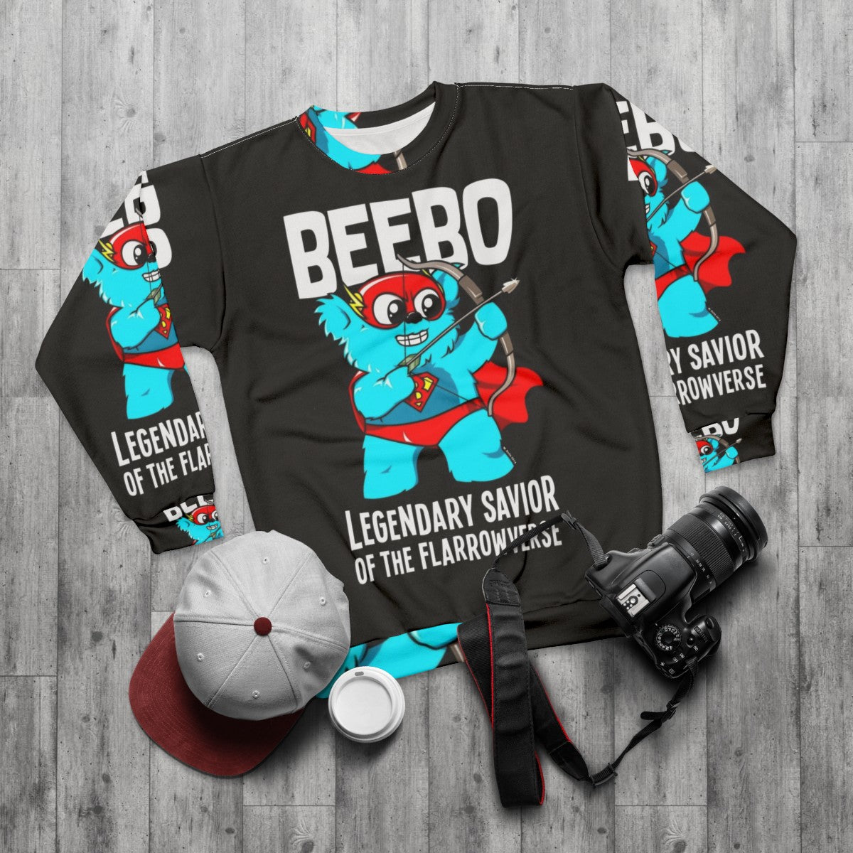 Super Beebo Sweatshirt - Superhero Graphic Pullover Hoodie - flat lay