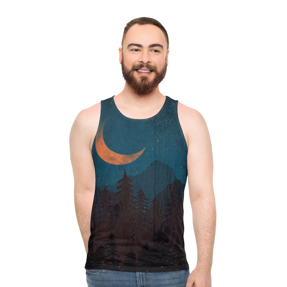 Unisex tank top with nature and night sky design - men